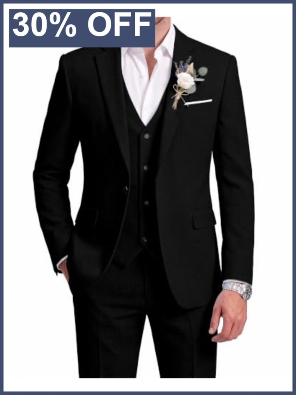 Men's 3 Piece Slim Fit Linen Suit Set Wedding Prom Tuxedo Blazer Vest Pants